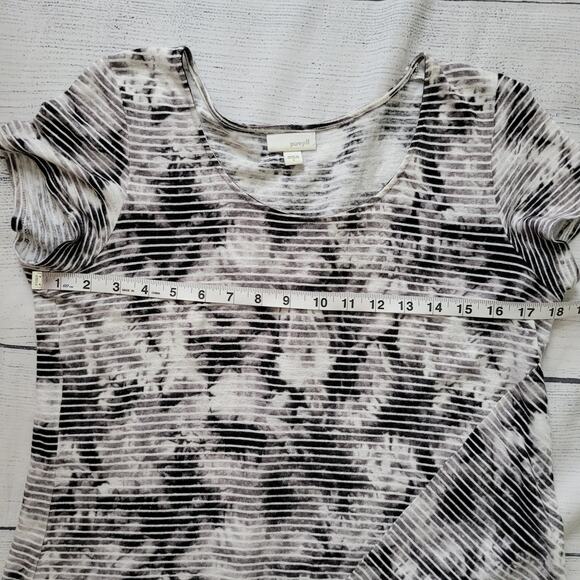 J. Jill	Size	S Pure Jill Linen Blend Grey Black Striped Bleach Dye Top Casual - Picture 5 of 8